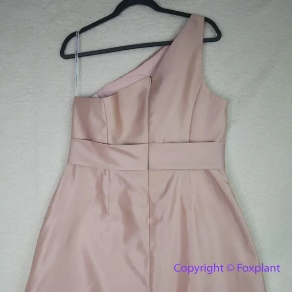 New! Alfred Sung Draped One-Shoulder Satin Maxi Dress in Toasted Sugar, size 14R - Picture 11 of 15